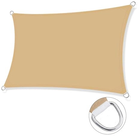 Waterproof Sun Shade Sail Canopy 95% UV Protection Rectangle 2.5x3.0M for Garden Patio Backyard & Outdoor Activities - Includes Ropes (Khaki 4.0x4.0m)