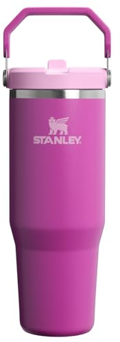 STANLEY IceFlow 2.0 Flip Straw Tumbler con manico, 880,5 g, coperchio avvitabile e cannuccia ribaltabile, a tenuta stagna, in acciaio inox, senza BPA, motivo fiori scuri