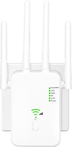 WLAN Verstärker, 1200Mbit/s WLAN Repeater, 5G & 2.4G Dualband Ultraxtender WiFi Verstärker mit LAN anschluss, WPS, Kompatibel mit 99% Standard-WiFi Routern, Deckt bis zu 9200Sq.ft und 35 Geräte