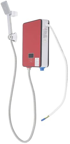 CLEADONG Mini scaldabagno elettronico istantaneo, dispositivo senza serbatoio per acqua calda, sistema di acqua calda senza serbatoio con kit doccia, per bagno cucina (rosso)