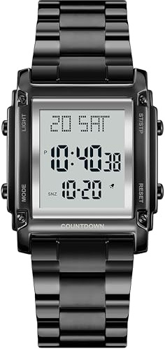 findtime Business Digitale Armbanduhr Herren Uhren Digital Quarz Uhr Große Ziffern Luxuriöse Herrenuhren Metallarmband Luxus LED Dualzeit Datum 12/24H Stoppuhr Coutdown Männer Senioren