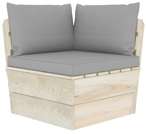 Pindolar Garten-Paletten-Ecksofa aus imprägniertem Fichtenholz mit wasserabweisenden Polstern, 60x60x65 cm, modular erweiterbar für Terrasse Balkon Outdoor Lounge, wetterfestes Gartensofa Sitzgruppe