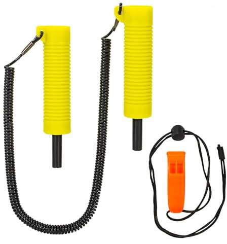 Keenso Ensemble de Forets de Pêche sur Glace en PVC, Acier Inoxydable, ABS, Kit de Tarière à Glace 20 X 10 X 4 Cm avec Couvercle Rétractable, Longue Corde et Sifflet pour la Pêche sur et Le (Yellow)