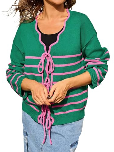 Générique Gilets Femme Pulls Femme - Cardigan Rayé À Blocs De Couleurs pour Pull Ample en Tricot Noué sur Le Devant