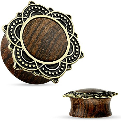 Tapsi´s Coolbodyart® Saddle Fit Plug Rosen Holz Organic Tribal Lotus-Spitze 14mm