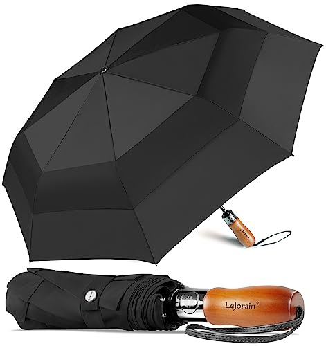 Lejorain Ombrello grande da 137,2 cm con apertura automatica e chiusura automatica, dimensioni da golf pieghevole e rivestimento in teflon Dupont 210T, doppio baldacchino ventilato, antivento, per