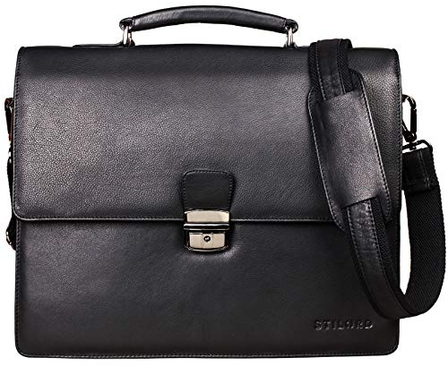 STILORD 'Rion' Klassische Aktentasche Klein Leder Herren Damen Businesstasche Dokumententasche Bürotasche mit Schloss echtes Rindsleder, Farbe:schwarz