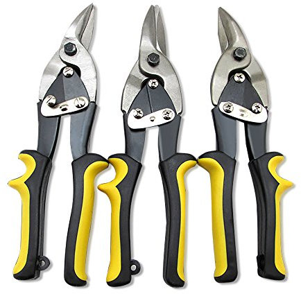 Nuzamas 3-teiliges Durchlaufblechscheren-Set, gerade, nach links und nach rechts abgewinkelt, schneidet dünnes Stahlblech, Metallschneider