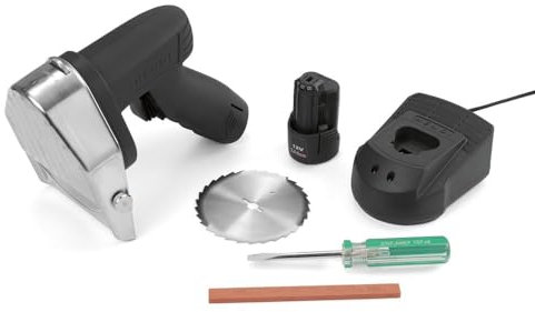 HENDI Dönermesser, Elektrisches, Kebabschneider, Inklusive Klingenschärfstein, Klingenständer und Schraubenzieherr, gezackte und Große, glatte Ø 80-mm-Klinge, 230V, 80W, 232x120x(H)115mm, Edelstahl