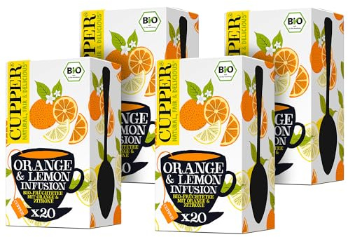 CUPPER Bio Früchtetee „Orange & Lemon Infusion“, 4x20 ungebleichte Teebeutel, umweltfreundlich, fair gehandelt, 4er Pack