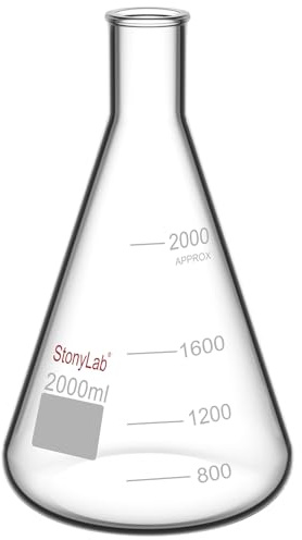 stonylab Fiole d'Erlenmeyer en Verre Borosilicate 2000 ml, Col Étroit à Paroi Épaisse, Rebord Renforcé, Ballon Conique pour Laboratoire, 1 Pièce