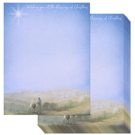 Paper Junkie Nativity Scene Stationery Pack - 96 Sheets, 8.5 x 11 In., Blue - Religious Letterhead & Decorative Letter Paper for Letter Writing