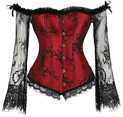 Kelvry Top sexy del corsetto overbust del bustier disossato delle spalle scoperte basco delle donne con manica lunga