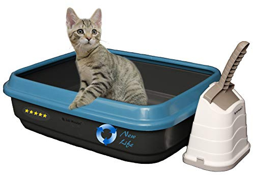 New Life Katzentoilette offen mit Rand 40x50x15 cm Set mit Streuschaufel und Hygiene-Behälter 100% Recycling Material! Für eine grünere Umwelt ANTHRAZIT