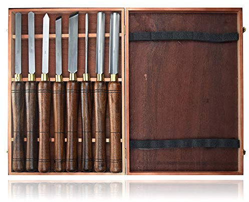 Drechseleisen-Set, Holz Drechselwerkzeug Schnitzwerkzeuge Mit Holzgriff in Holzbox, Hohlbeitel, Absechbeitel, Schruppstahl, Rundbeitel, Drechselbeitel, 8-Teilig