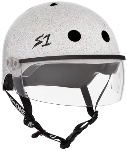 S1 Lifer Visor Helmet Gen 2 for Skateboarding, BMX, and Roller Skating - EPS Fusion Foam, CPSC & ASTM Certified - White Gloss Glitter w/Clear Visor Large (22)