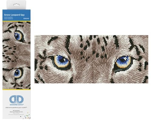 DIAMOND DOTZ DD5.043 - Original 5D Diamond Painting Set Schneeleopard Augen, Kreativset mit 8.906 Diamant Mosaiksteinen, Malset ca. 42 x 18 cm, DIY Komplettset für Erwachsene und Kinder ab 8 Jahren