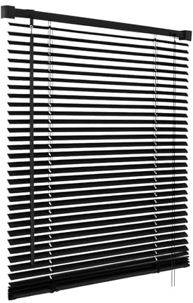PVC Venetian Blind Blinds Easy Fit Curtains Trimmable Fittings Windows Treatment Shutters Twist Open Close (Black, 90x150)