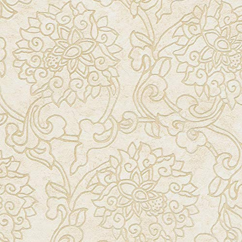 Papier peint fleuri beige crème idéal chambre adulte | Tapisserie motif fleur texturée beige | Papier peint intissé fleuri pour couloir