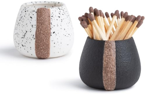 Amarcado Ceramic Match Holder With Striker - Set of 2 - Decorative Modern Home Decor Gifts - Mantel Decorations - Cute and Fancy Jar for Matches (NOT Included)