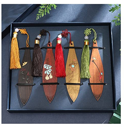 caihuashopping Lesezeichen Bookmark Hölzerner Buchzeichen Chinesischer Stil Klassische Geschenkbox Abschluss Saison Souvenir Student Geschenk for Lehrer und Studenten Buch Markierungen (Color : 7)