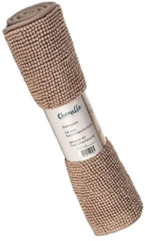 Moon - Badvorleger rutschfest aus 100% Polyester - ca. 60x100 cm - Badematte Chenille - ca. 1600 g/m² (Taupe)