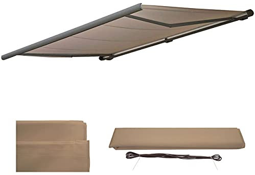 Mendler Ersatz-Bezug für Markise T123, Vollkassette Ersatzbezug Sonnenschutz 4,5x3m - Polyester Sand