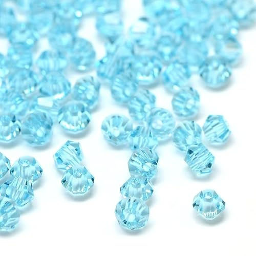 Preciosa - 100 perle di vetro in cristallo di Boemia, 3 mm, a doppio cono, perle di cristallo ceco, perline di vetro levigato, acquamarina