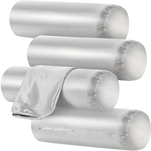 Pack of 4 Neck Pillow Case Cover Only Round Neck Pillow Covers with Zipper Bolster Pillow Cover Cervical Neck Roll Pillow Cover Satin Cylinder Pillow Case Covers Pillowcases (Gray, 18 x 6 inches)