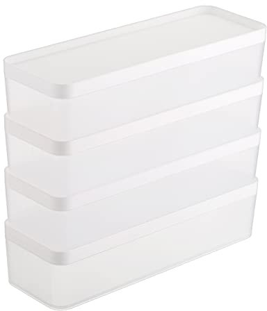 BSTKEY 4 Packungen Aufbewahrungsbox für Schreibwaren, rechteckig, weiß, Schreibwaren-Organizer, Stifthalter, stapelbare Behälter für Schreibwaren