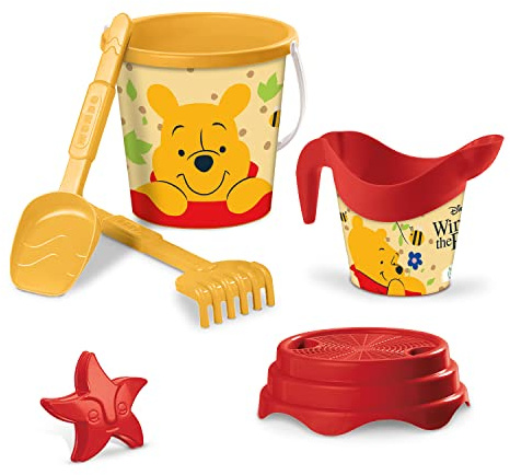 Mondo Toys - BUCKET SET + WATER CAN WINNIE - Sandeimer Set ø17 cm mit Giesser - 6-Teiliges Strandspielzeug Set für Kinder ab 3 Jahren, Strandset - 28680