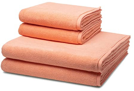 Ross - 4 teiliges Frottier-Set - Sensual Skin (2 X Handtuch 2 X Duschtuch im Set) - 500 g/m2 - Baumwolle - Walkfrottee - saugstark - weich und flauschig - Peach Pink