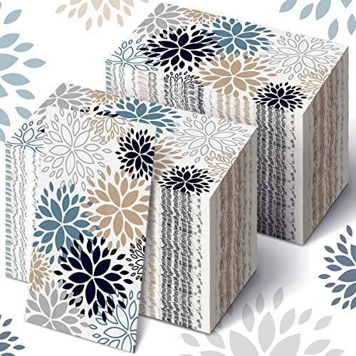 Karenhi 200 Pcs Floral Hand Paper Towel 2 Ply Dahlia Flower Guest Napkins Spring Guest Paper Napkins for Bathroom Disposable Hand Towels for Wedding Bridal Baby Shower Birthday Party