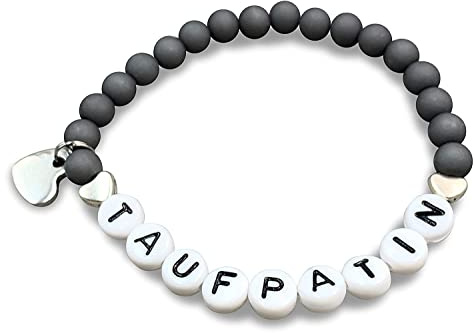 Majas Perlen Armband Taufpatin Anthrazit Acryl 6mm - Rosenquarz Labradorit Amazonit uvm. - Andenken Taufe Firmung Kommunion Taufgeschenk Geschenk Patenschaft - Handmade Personalisierbar