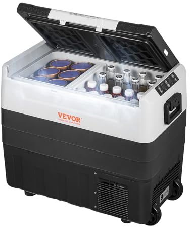 VEVOR Car Refrigerator, 12 Volt Car Refrigerator Fridge, 58 QT/55 L Dual Zone Portable Freezer, -4℉-50℉ Adjustable Range, 12/24V DC and 100-240V AC Compressor Cooler for Outdoor, Camping, Travel, RV