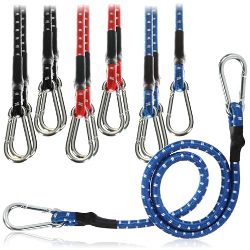 com-four® 12x Gummispanner - Gepäckspanner mit weißen Streifen - Spannseil mit Karabiner Haken - Spanngummis für Fahrrad, Auto, Gepäck (80cm - 12 Stück - bunt)
