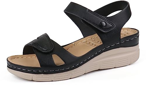 Ortho+rest Sandales Femme été de Marche avec Support de la Voûte Plantaire et Massage, Confortable Sandales Orthopédiques (40,Black)