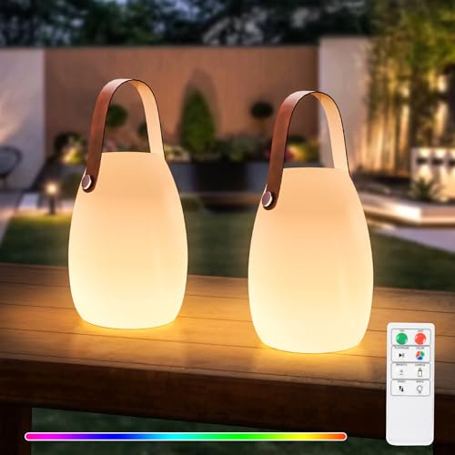 GGII Led Tischlampe, Tragbare Kabellos akku Aufladbar Tischlampe mit Fernbedienung Warmweiß 8 Farben Dimmbar Tischleuchte, Wasserdichtes Außen Lampe Kabellos 2 stück für Ihr Haus und Garten