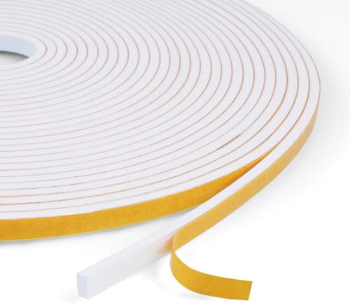 Flintronic Cinta Selladora Espuma, 10M Burletes Puertas Tira de Sellado, 6mmx3mm, Espuma Burlete Adhesivo de Alta Densidad, para Anti Frío, Aislante, Ruido y Colisión(Blanco)