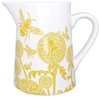 Half Moon Bay Kate Heiss - Brocca in ceramica a forma di trifoglio con fiori e api calabrone, 500 ml, colore: Giallo/Bianco