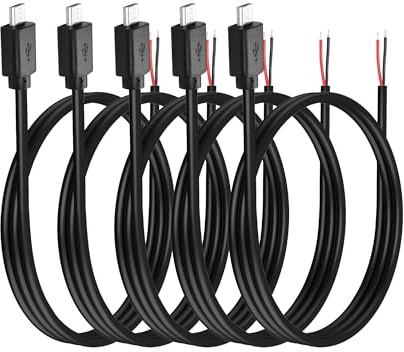 YAODHAOD Micro USB auf blankes Kabel 5 Stück, 1M 22 AWG 5V 3A, für USB Ausrüstung installiert oder Ersatz Reparatur DIY Kabel-1M/3.3FT (Netzkabel 22AWG, Micro USB)
