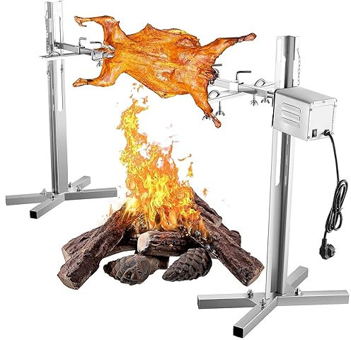 PASPRT Kit de Parrilla eléctrica automática para Asar Barbacoa, Juego de asador portátil de Acero Inoxidable de 15 W con Motor eléctrico, Gran Camping al Aire Libre (304 Stainless Steel 15W)
