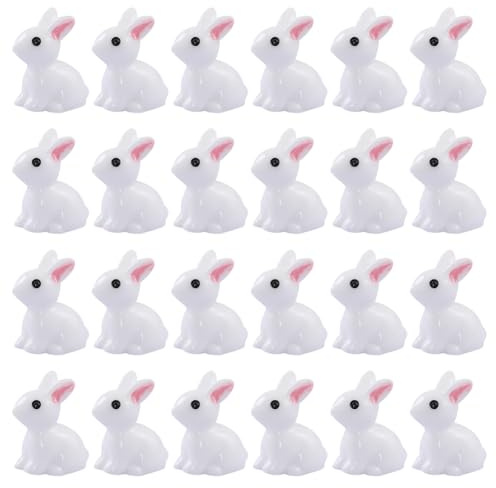 FSSTUD 50 Pcs Micro Resin Rabbits Cute Rabbit Miniature Figurines Mini Easter Bunnies Tiny Bunny Figurines Small Plastic Rabbit Ornaments Miniature Fairy Garden Animal Decorations