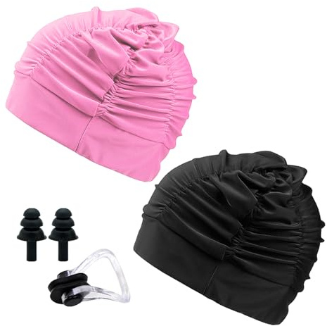 2 tappi da bagno da donna con 1 archetto e 1 paio di tappi per le orecchie, cuffia da nuoto elastica, cuffia da nuoto per adulti, accessori da nuoto