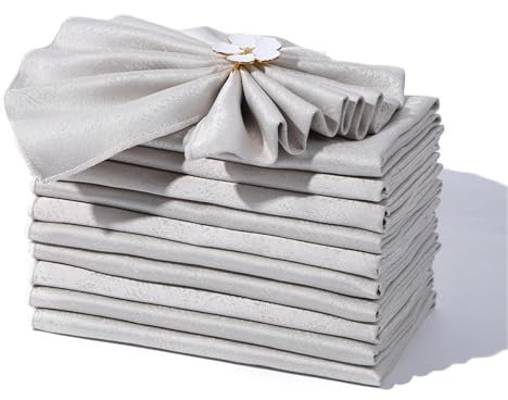 Ueiwffzo 4 x Stoffservietten Servietten Stoff Leinenservietten -100% Leinen, Ornamente (45 x 45cm) für Hochzeit Gastronomie Hotel Restaurant Cafe Dinner Party Fest (Beige)