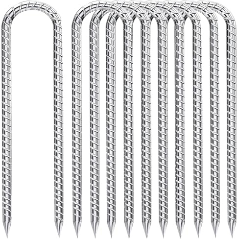 Fondlife Bodenanker,30cm Bodenpfähle,Verzinkter Stahl Bodenanker Trampolin,Bewehrungsstab Zeltheringe,Garten Pfähle,Camping Zelt Heringe. (Silber U, 8 Stück)