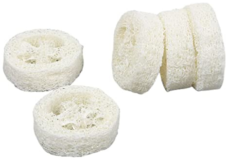 TOBBOMEY Almohadillas de Esponja Vegetal de Lufa 5 Piezas, Tamaño 6-7 Cm, Base para Jabón Natural, Exfoliante para Baño y Limpieza Personal, Accesorios para Cuidado Corporal y Ducha