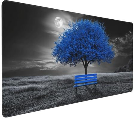Gaming Mauspad XXL Schwarz Mousepad 1000x500x4mm Blauer Baum Verlängertes Mauspad Schreibtischauflage,Genähte Kanten Mauspad,Verbessert Präzision Geschwindigkeit Wasserdicht Geeignet für Büro,Spiele