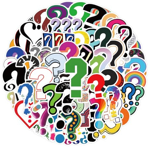 LYunMu 100 Pcs Question Mark Stickers, Multicolor, Contemporary Style, Vinyl PVC Material, Smooth Flat Surfaces, Stickers for Laptop, Skateboard, Water Bottle Decor