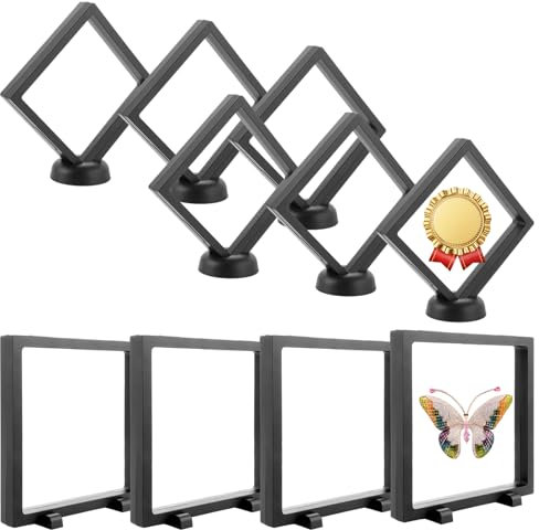 10 Stück 3D Displayrahmen schweberahmen, 4 Stück 18cm und 6 Stück 11cm Transparenter Münzständer Schwebender Displayständer, MüNzrahmen Mit Basis for Ring Ohrring Halskette Armband Schmuck Orden